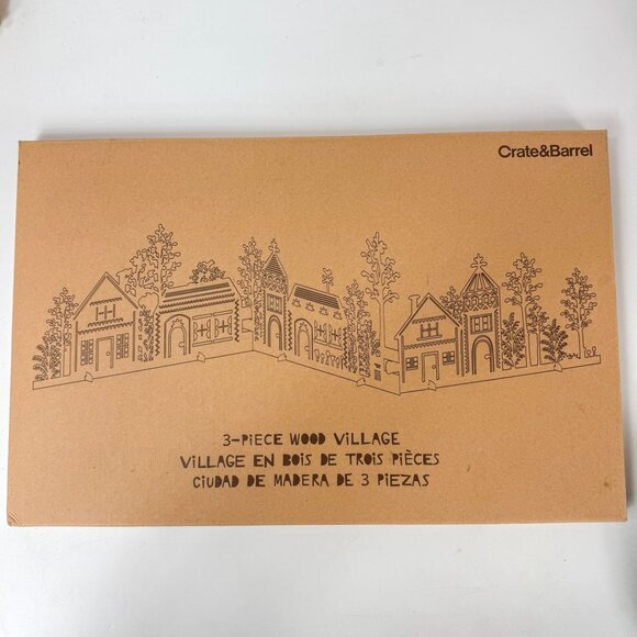 Crate and Barrel Christmas Wood Village 3 Pieces Laser Cut Stand up NIB Read - Picture 1 of 6